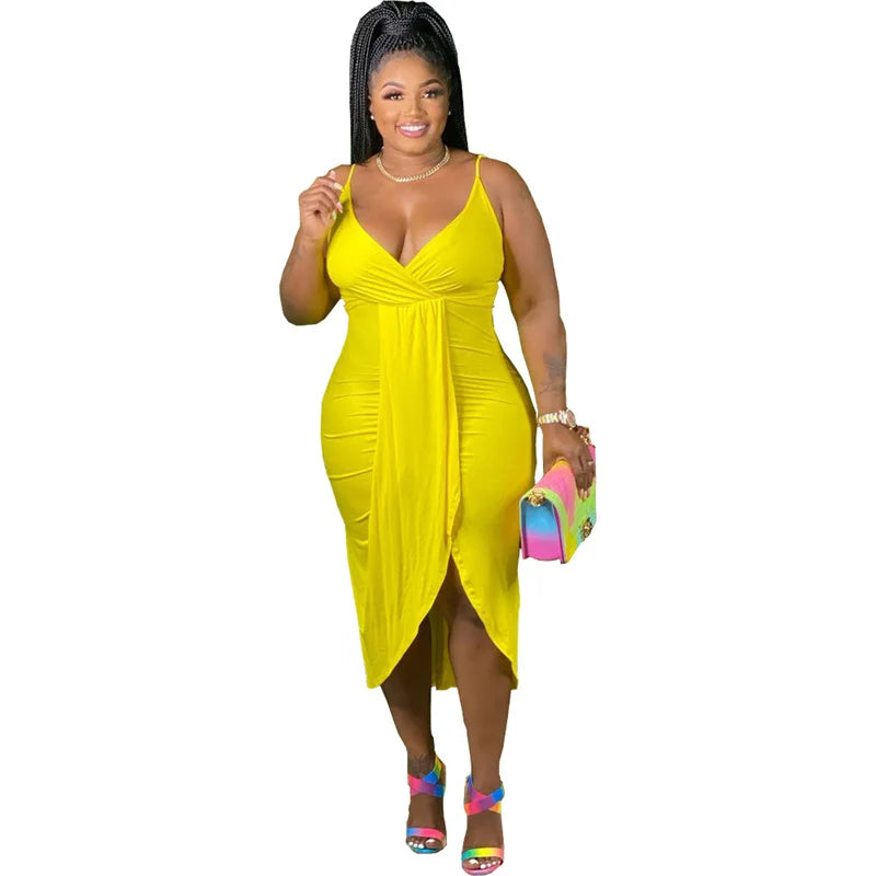 Wmstar Plus Size Women Dresses Summer Clothing Sexy Bodycon Stretch Sling Solid Maxi Party Dress 2022 Wholesale Dropshipping