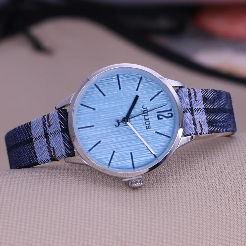 New Julius Women's Watch Fine Fashion British Plaid Style Hours Dress Bracelet Real Leather Clock Girl Birthday Gift Box