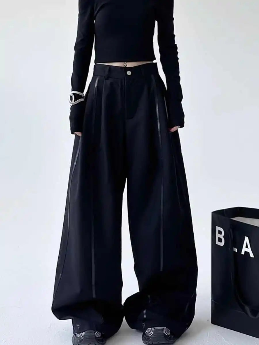 Women's Black Gothic Urban Pants Baggy Oversize Suits Long Pants Harajuku Japanese 2000s Style Y2k Emo Vintage Trousers Clothes