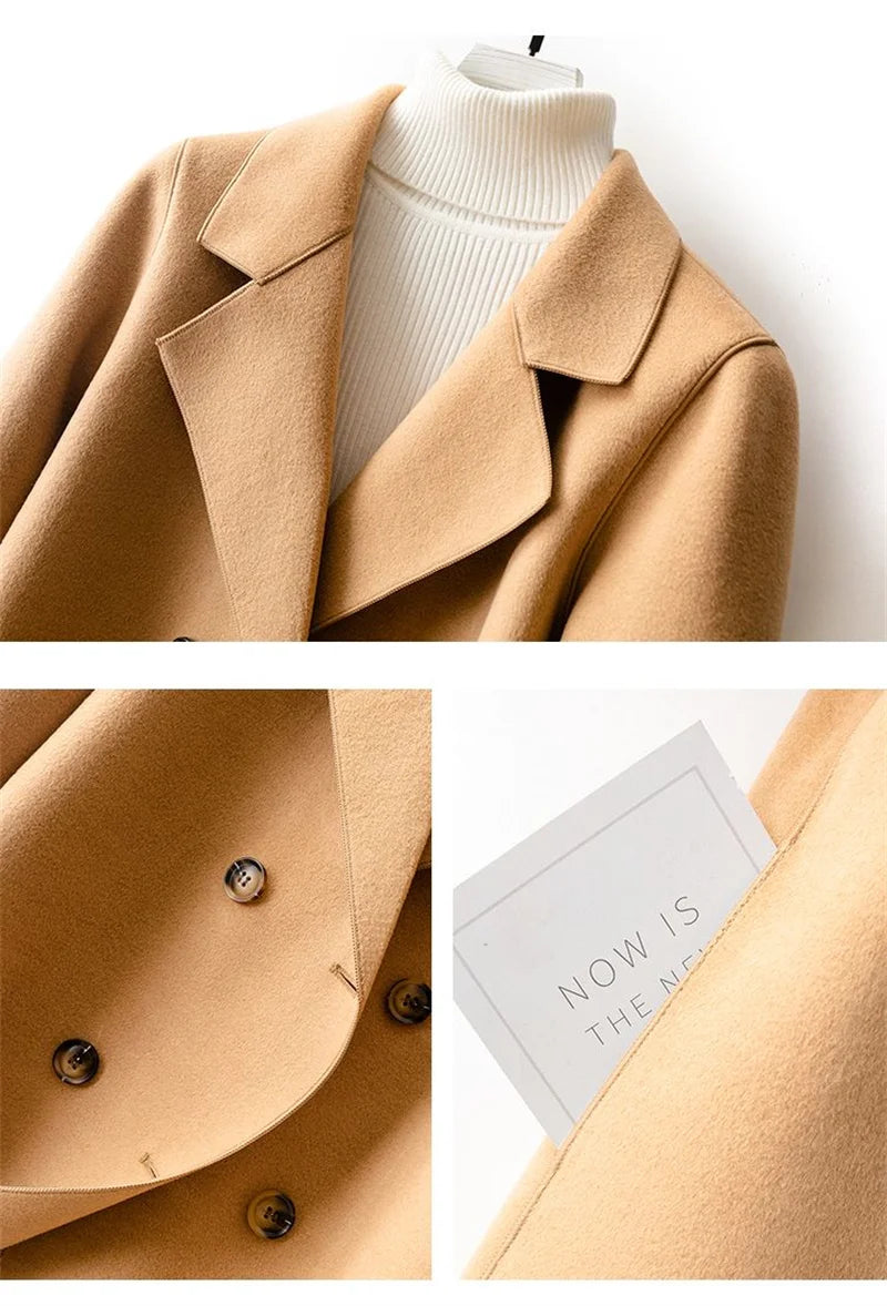 High-Quality Double-Sided Woolen Coat For Women 2024 New Short With Temperament Doll Neck Mother's Outfit Woolen Coat Female Red