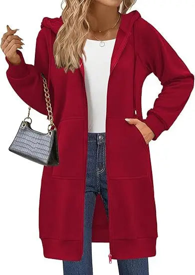 Solid Color Long Sleeve Zippered Hoodies For Women