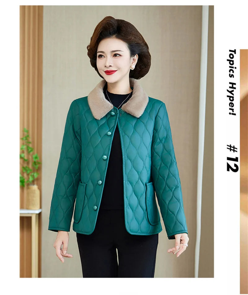 Winter Plush Jacket Winter Mom's Fashion Plus Size Loose Thick Fur Collar Coat For Mid-Aged Women With Velvet Warm Quilted Coat