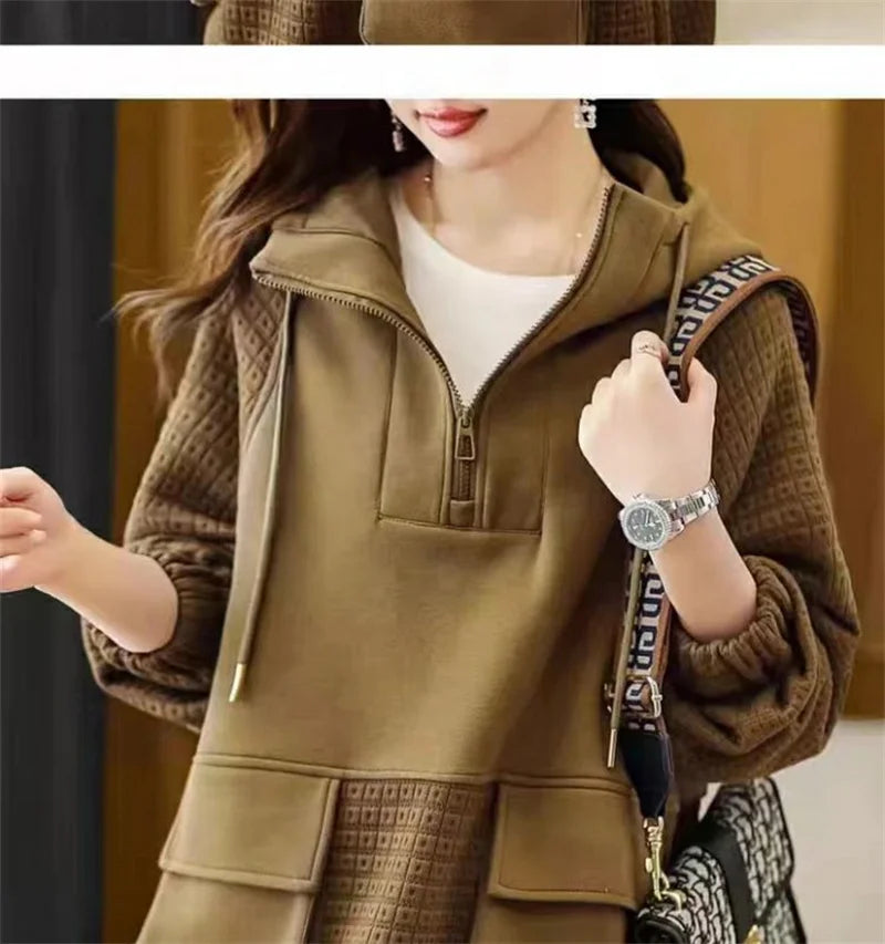 Sweatershirt Japanese Cotton Jacket Women's Autumn And winter New Female Coat Hooded Long-Sleeved Coat Coffee Black Shirt Plus