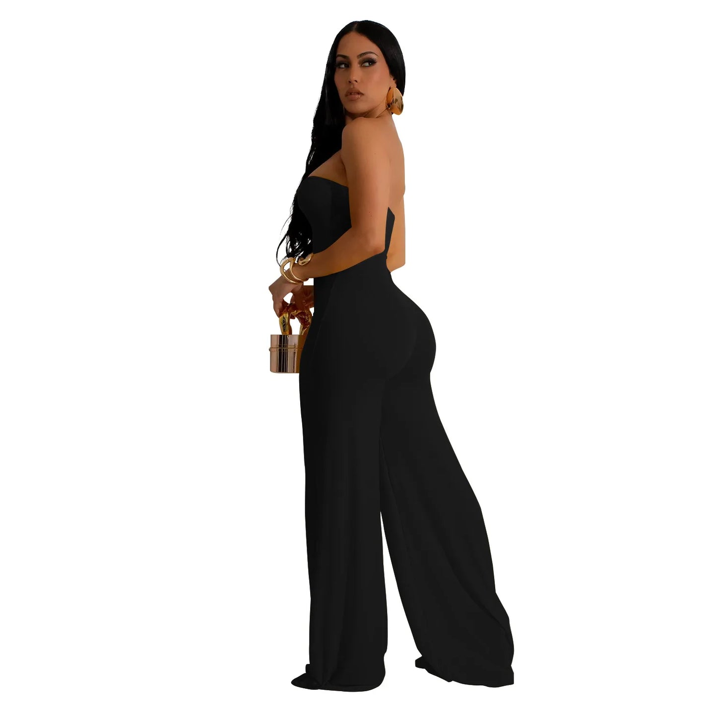 CM.YAYA Women Wide Leg Deep V-Neck Sleeveless Jumpsuits 2024 Summer Hollow Out Night Street Club Playsuit One Piece Suit Romper