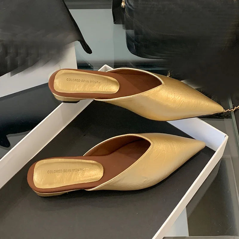 Summer Spring Luxury Flats Ladies Slippers Female Slides Sandals Shoes Fashion Pointed Toe Flats Slippers Shoes For Women Mules