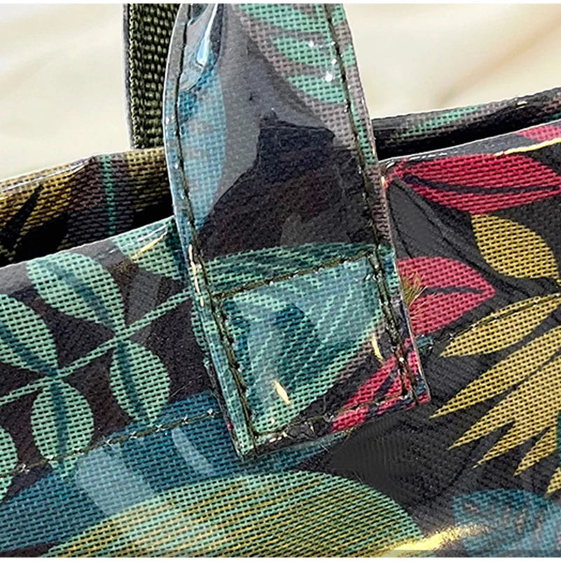 Leaf Print Handbag Pvc Fashion Transparent Waterproof Fashion High-end Shoulder Bag Large Capacity Commuter Tote Bag Shop Bag