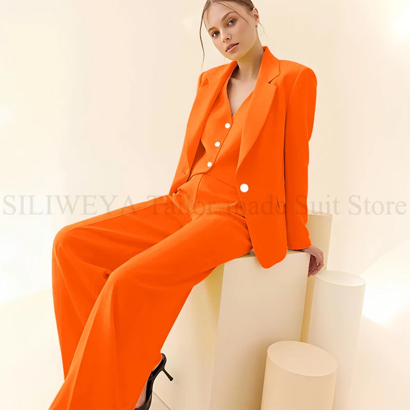 Classy New in Yellow Suits for Women 3 Pieces Jacket Vest Pants Female Clothing Slim Fit Office Banquet Lady's Blazers Sets