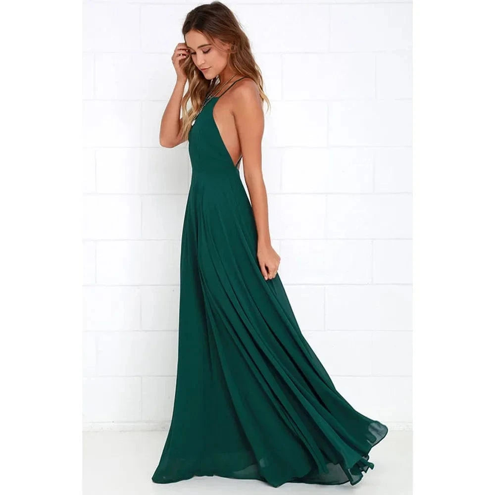 Fashion Women Summer Sleeveless Strap O neck Boho Dress Casual Long Maxi Evening Party Beach Backless Dress Sundress