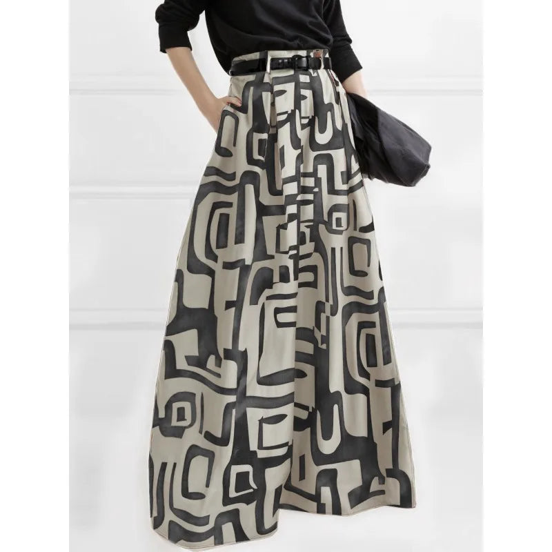 Fashion Trendy Women's High Waisted Pant 2025 Summer Autumn Loose Pleated Printed Wide Leg Casual Long Trousers For Female