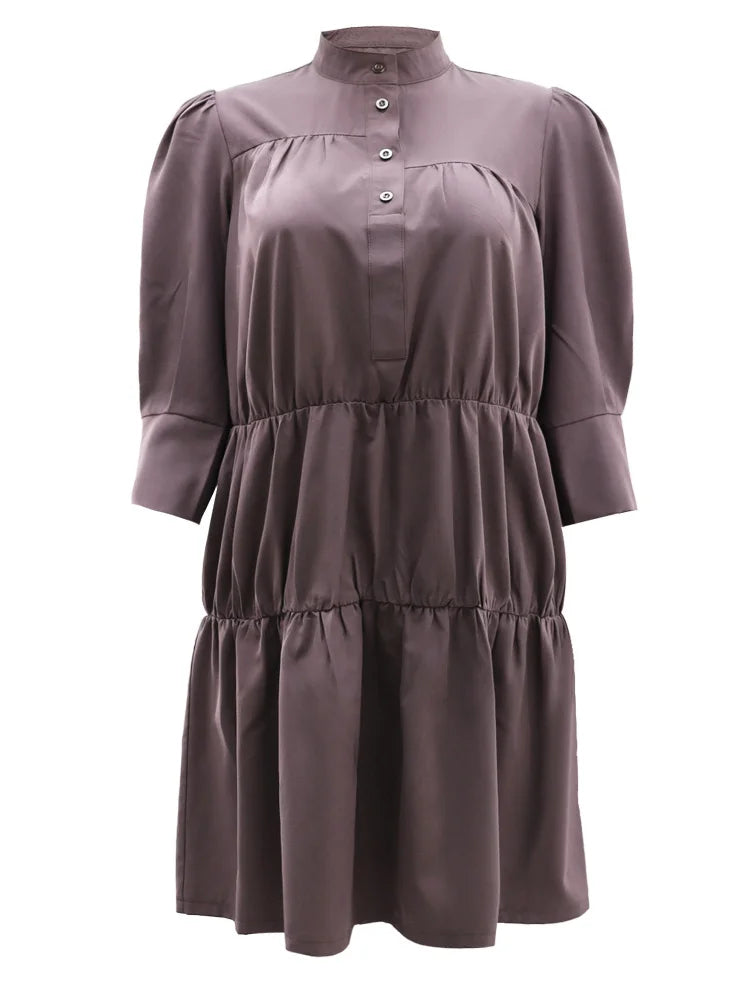 Wmstar Elegant Women Summer Solid Color Short Dress Fashion Long Sleeve High Neck High Waist Clothes Party Casual Mini Dresses