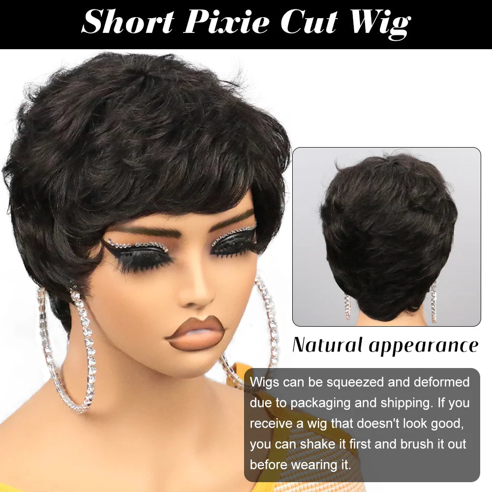 Short Bob Wig Human Hair for Black Women Pixie Cut wigs Human Hair Wig Glueless Wig None Lace Front Wig with Bangs Natural Black