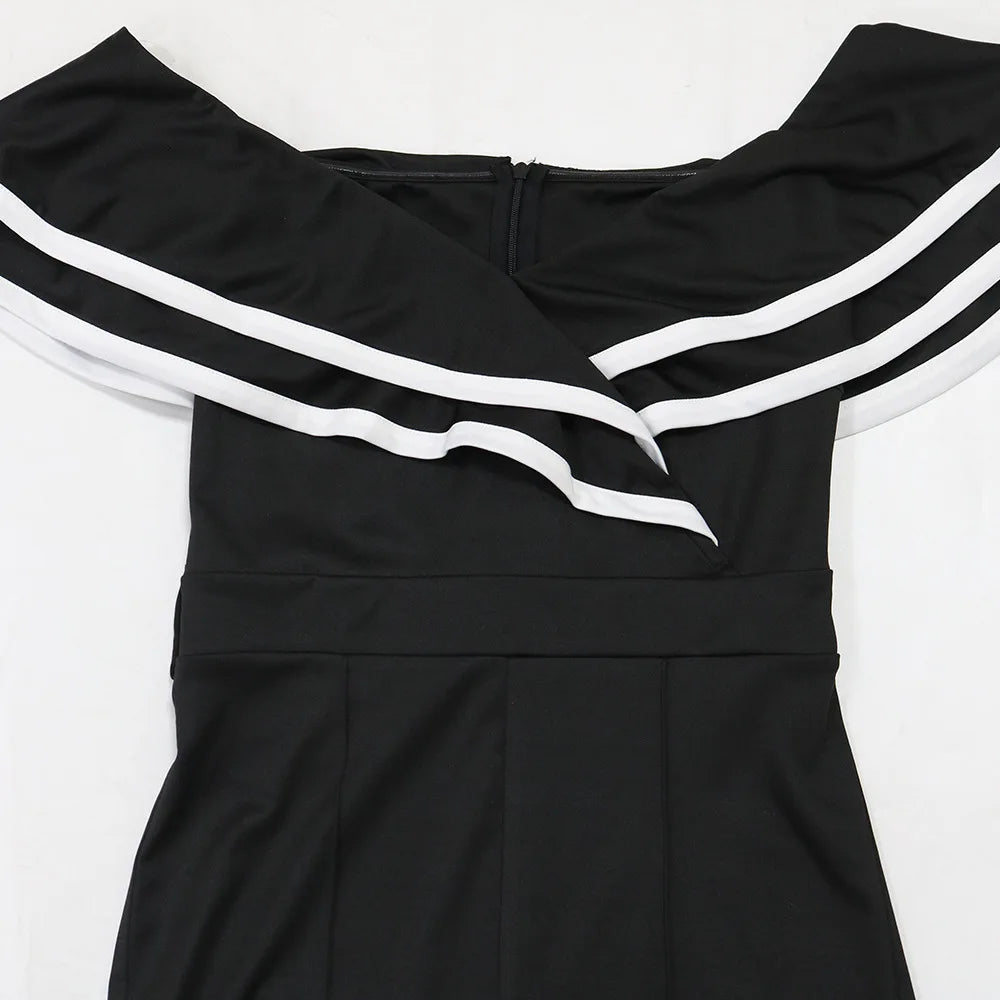 CM.YAYA Women V-neck Off Shoulder Ruffles Wide Leg Jumpsuits 2024 Summer Fashion Sexy Party Playsuit One Piece Suit Rompers