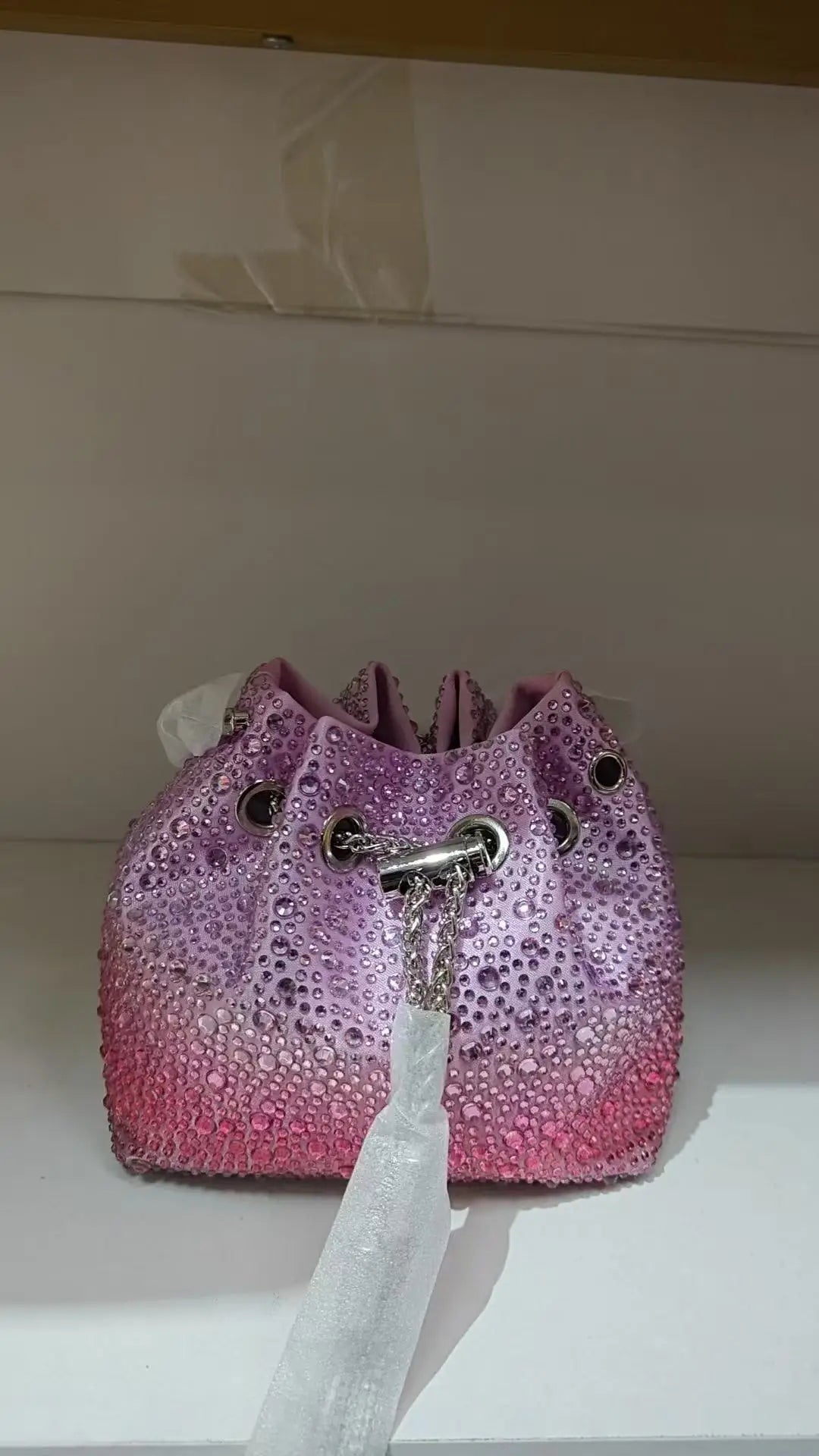 Crystal Shiny Diamonds Bucket Bag Fashion Women Handbag Metal Ring Handle Evening Bag Wedding Party Clutch Purse Crossbody Bag