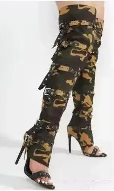 Camouflage Side Zipper Over The Knee Boots For Women