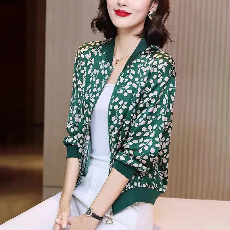 Fashion Print Jacket Female Spring Top 2024Summer UV Protection Joker Short Chiffon Sunscreen Clothing Female Top Thin Shirt Top