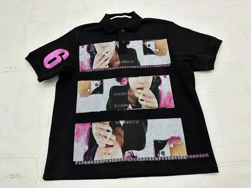 Fashionable and Versatile Street Ladies Shirt Lapel T Shirt American Style Print Design Loose and Breathable Casual Streetwear