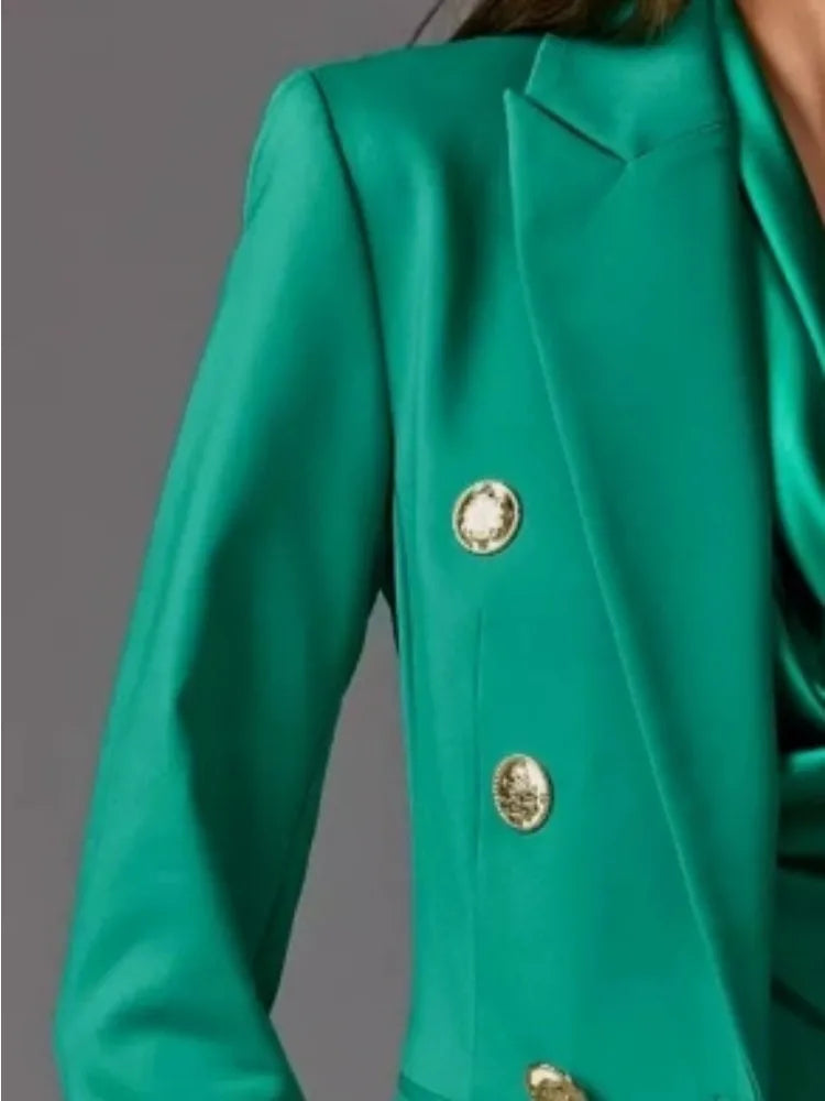 Beautyblue Fashion Women's Jacket Green Office Urban Blazers New Casual Slim It Long Sleeves Buttoned Elegant Lapel Outerwears