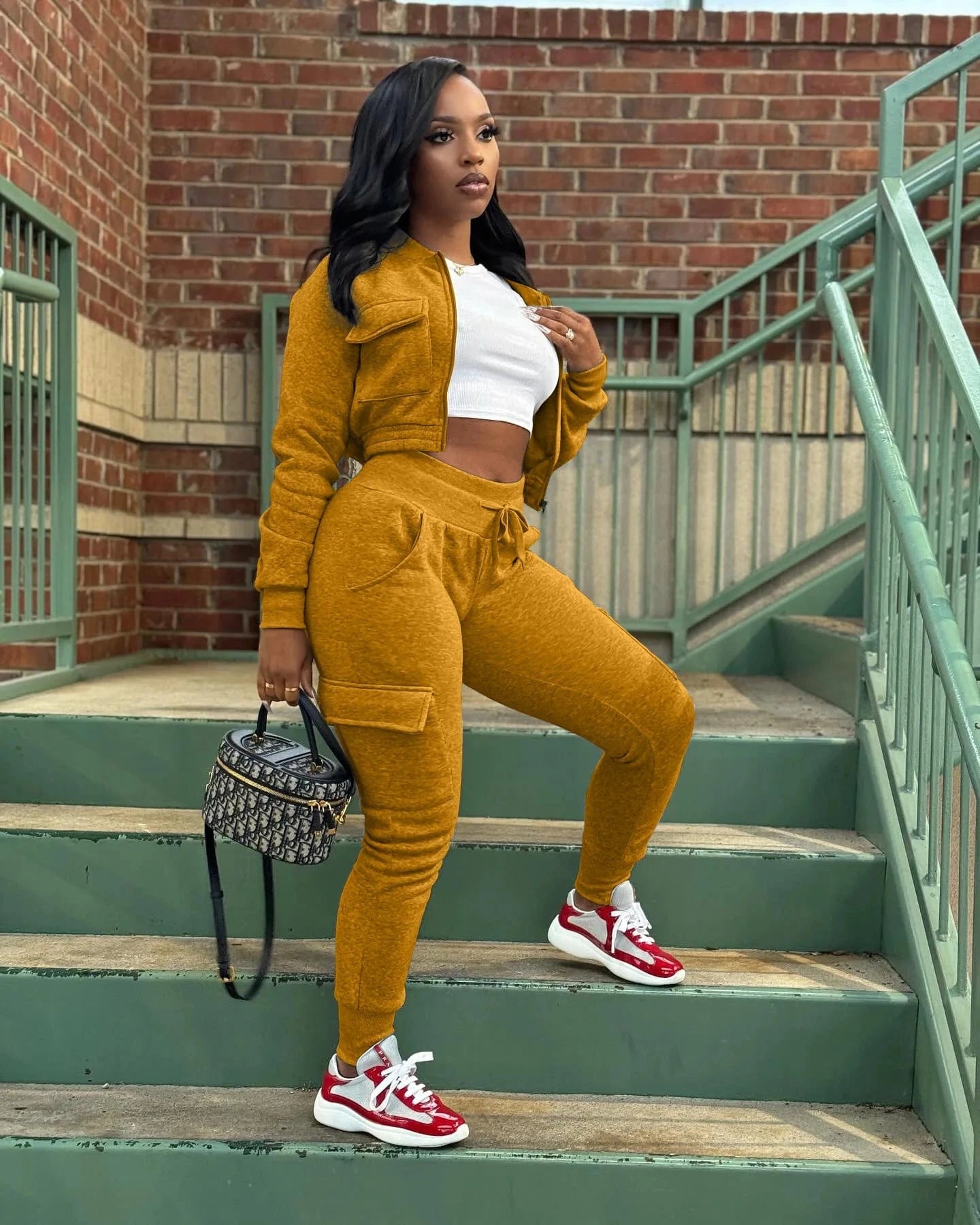 Winter Autumn Cargo Pants Outfit Set Sexy Women Two Pieces Elegant Club Matching Set Lady Casual Tracksuit