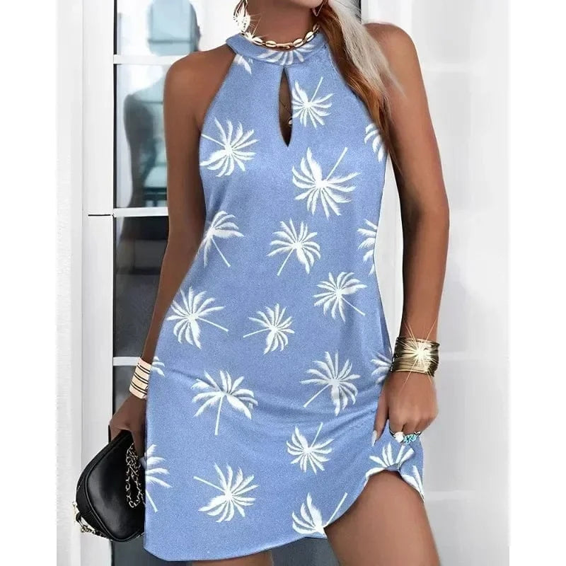 Women's Summer Casual Dress Sleeveless Hanging Neck Fashion Printed Dress Commuter Holiday Party Women's Dress