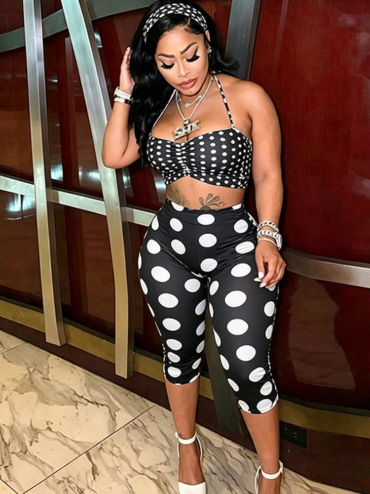Chic Polka Dot Print Elastic Three-Piece Set for Women