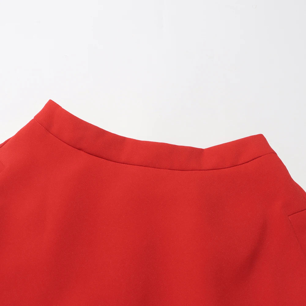 TWOTWINSTYLE Solid Two Piece Set For Women V Neck Long Sleeve Spliced Appliques Top High Waist Loose Skirt Elegant Sets Female