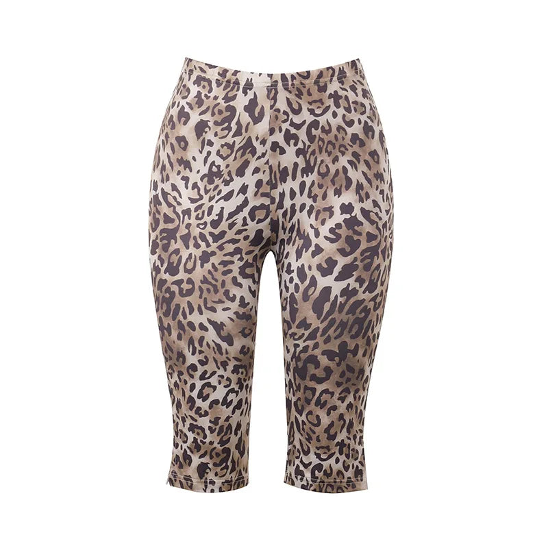 Weird Puss Leopard Print Cropped Pants Women 2025 Spring Summer Trend Wild Elastic Waist Buttoms Classic Skinny Basic Streetwear