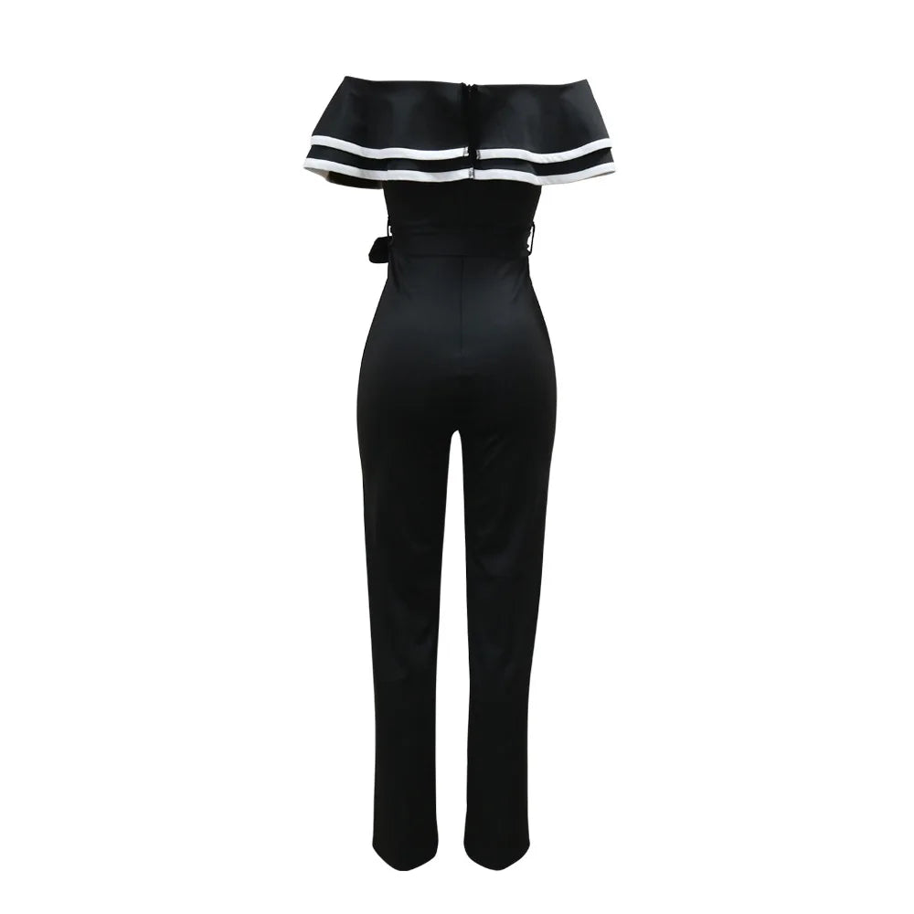 CM.YAYA Women V-neck Off Shoulder Ruffles Wide Leg Jumpsuits 2024 Summer Fashion Sexy Party Playsuit One Piece Suit Rompers