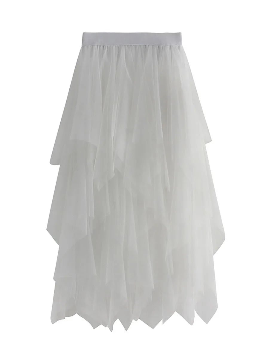 Women Tutu Tulle Skirt Elegant High Waist Mesh Tiered Layered Half Skirt Female Prom Party Midi Skirt for Summer Fairycore Y2K