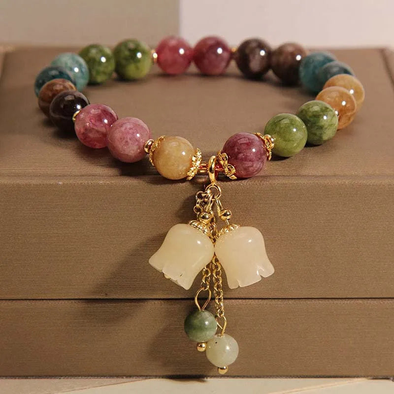 Beaded Orchid Pendant Bracelet
