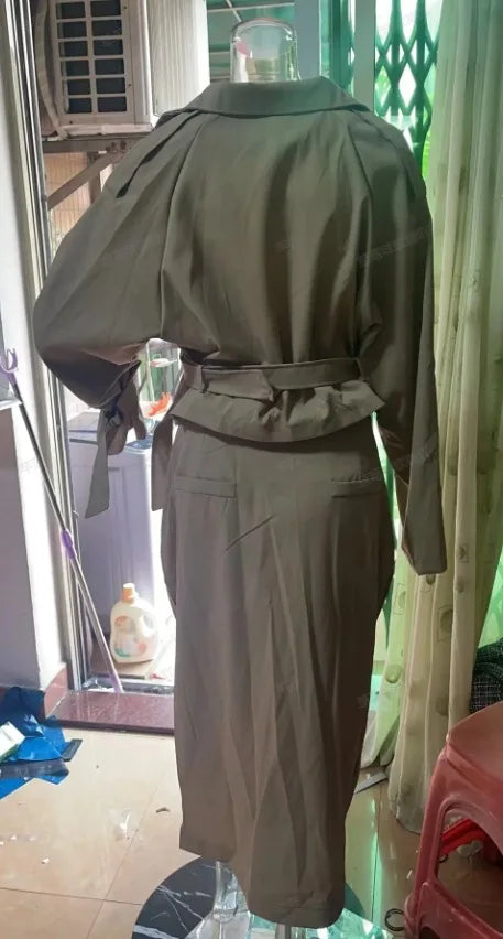 Two Piece Set Women Dress Sets Belt Midi Skirts Cardigan Coats Suits A Line Loose Fit Casual Frock Skirt Office Lady Spring