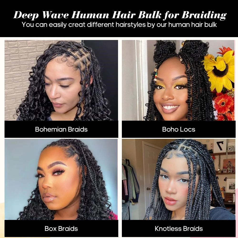 Human Braiding Hair Chocolate Brown 100g Deep Wave Bulk No Weft Human Hair Wigs Bundles for Curly Boho Braiding
