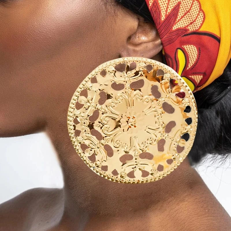Fashion Jewelry Big Gold Color Round Geometric Earrings Dangle Drop Earrings For Women African Wedding Party Gifts
