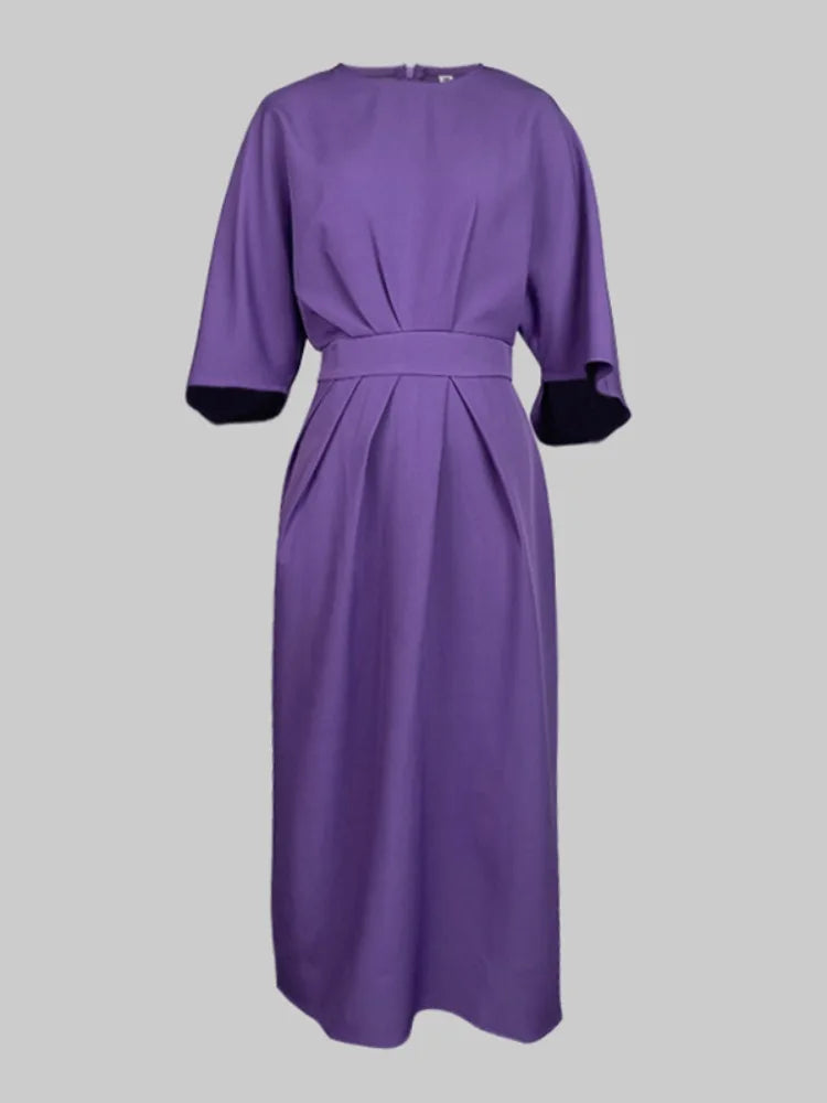 Beautyblue Long Dress for Women Fashion Summer Elegant Dresses 2025 New Round-Neck Puff Sleeves Pleated Party Evening Dress