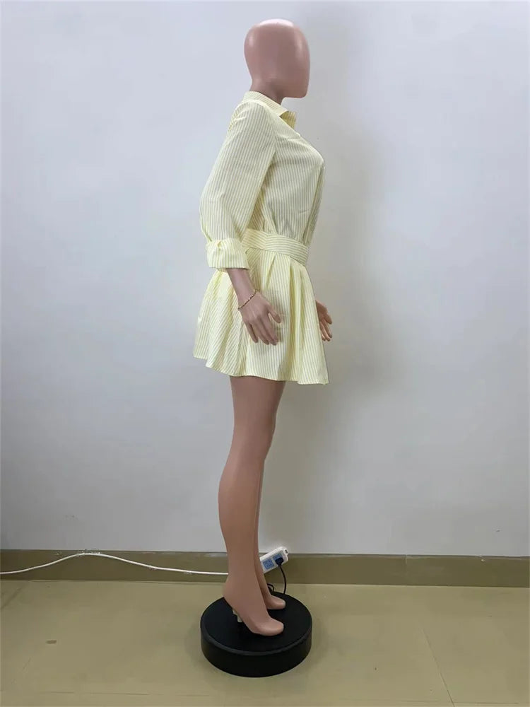 Wmstar Two Piece Set Women 2024 Autumn Fashion Women's Casual Comfortable Striped Shirt Short Skirt Set Wholesale Dropshipping
