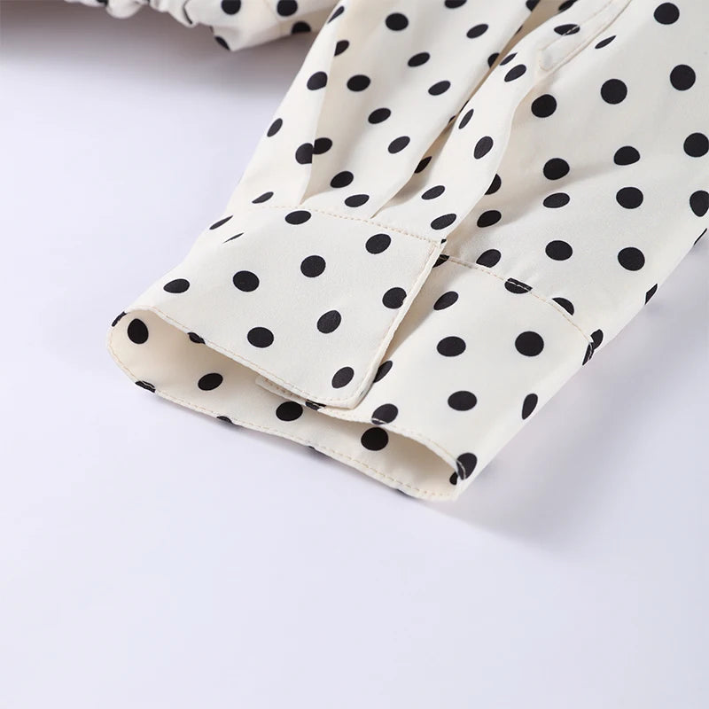 Loose Polka Dot Zipper Women's Shorts Set Stand Collar Patchwork Full Sleeve Pockets Jacket Tie Up Short Pant Suit Summer Outfit