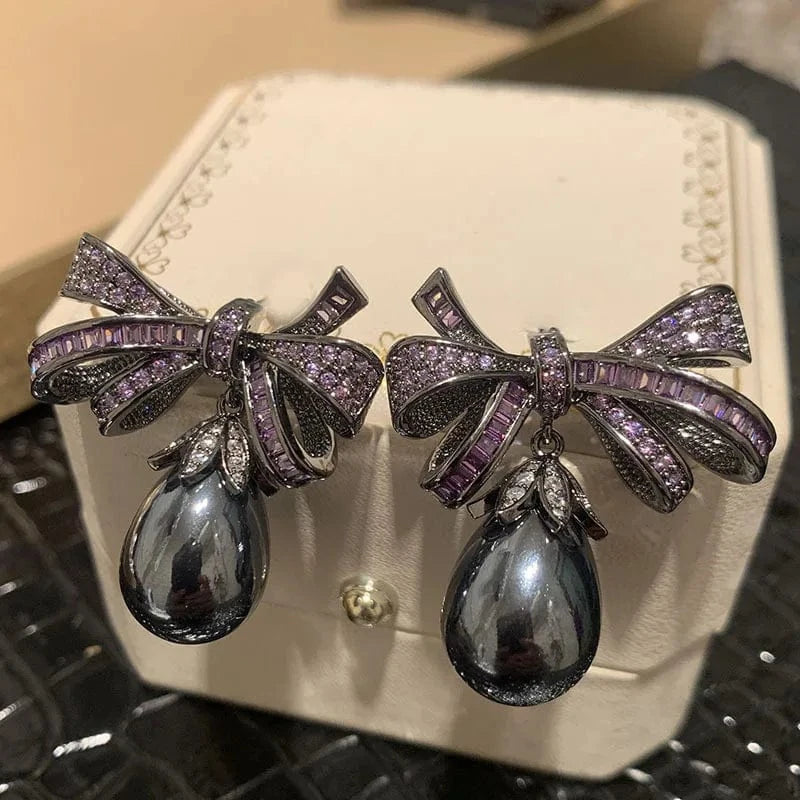 Bilincolor Purple Knot Pearl Earrings For Jewelry Gift
