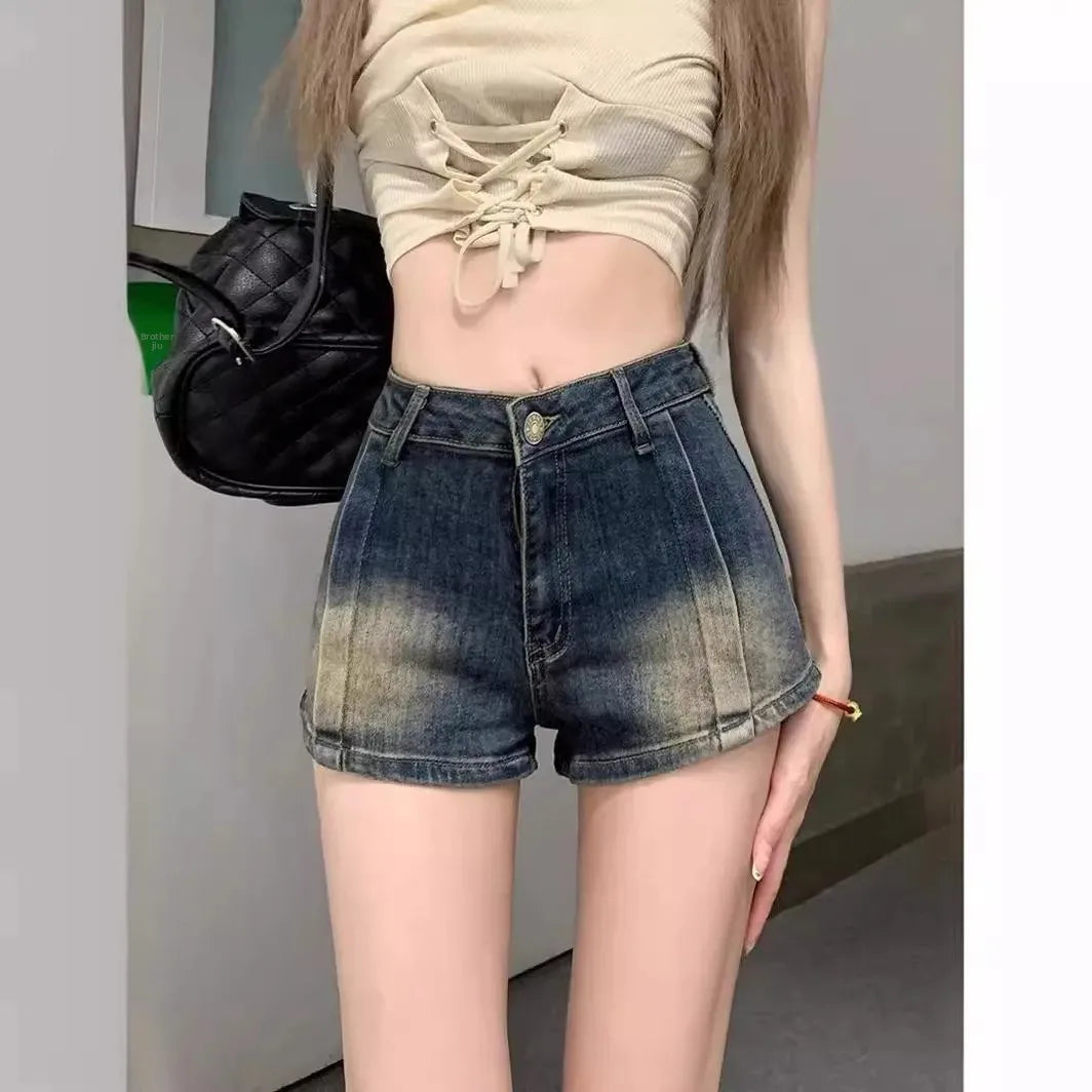 Retro Washed Denim Shorts Women Summer Hot Sale Of The Season New Straight Leg High Waist Slimming Versatile Hot Pants Casual Co