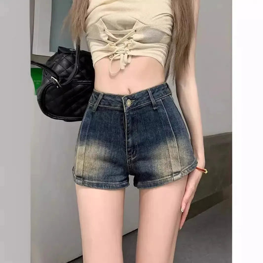 Retro Washed Denim Shorts Women Summer Hot Sale Of The Season New Straight Leg High Waist Slimming Versatile Hot Pants Casual Co