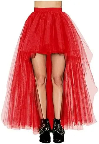MisShow Hi-Lo Tulle Petticoat Women's Long Four Layer Puffy Skirt Fuchsia Tutu Skirts Adult Junpon Goth For Party Cocktail