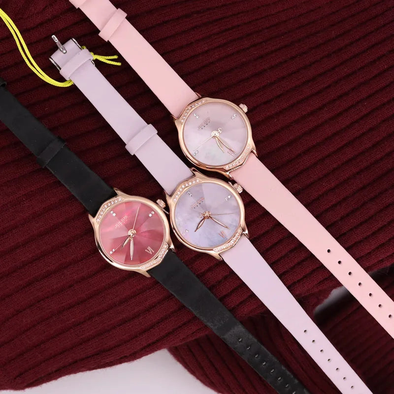 Mother-of-pearl Women's Watch Japan Quartz Elegant Fashion Hour Bracelet Real Leather Clock Girl's Birthday Gift Julius Box