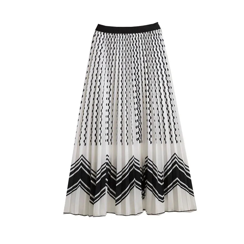 Casual Floral Midi Pleated Skirt For Women Fashion Printed Flower A Line Elastic High Waist Mid-length Skirt Female Ladies falda