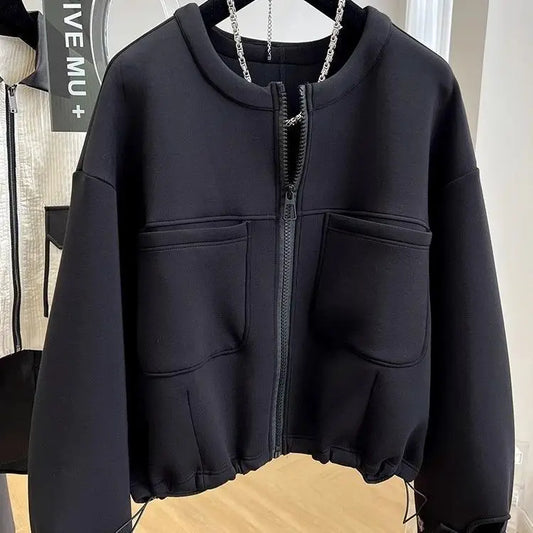 Large size loose round neck short coat women's autumn and winter new American retro casual jacket top  winter clothes women