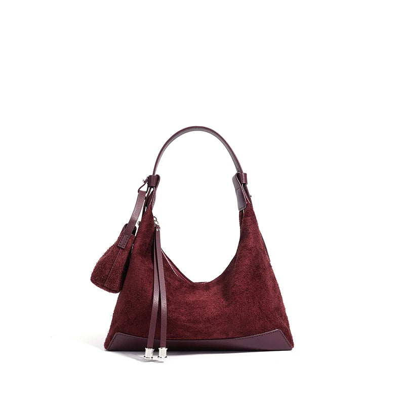 Classic Suede Women's Handbag New Simple Versatile Work Commuting Underarm Bag Genuine Leather Texture Fashion Shoulder Lady Bag