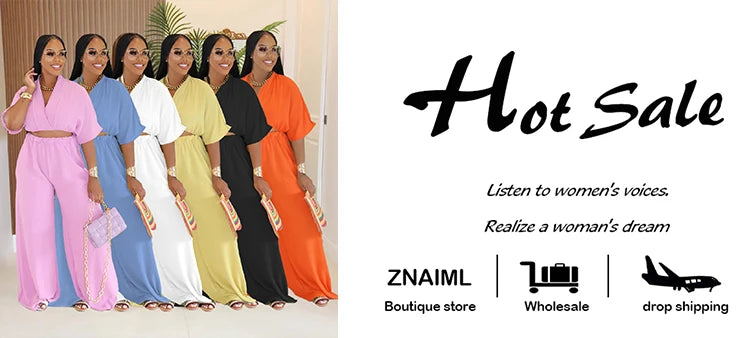 Znaiml Fashion Women's 2-Piece Set Solid V-Neck Crop Top And Wide Leg Pants Casual Streetwear for Autumn Loose Tracksuis 2025