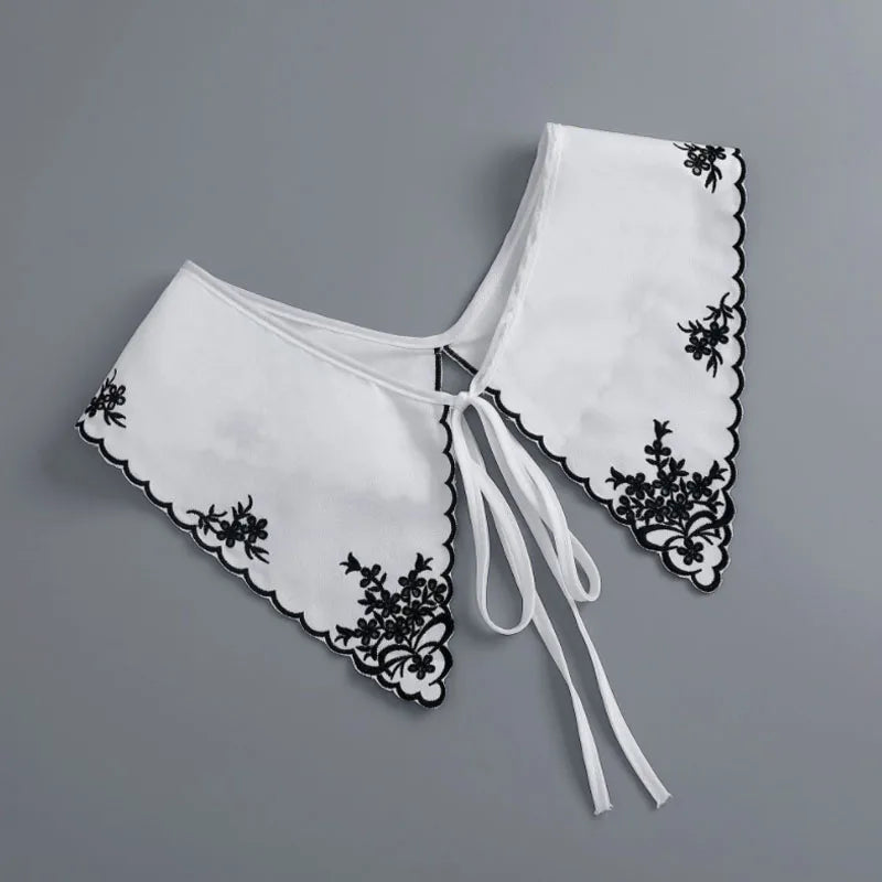 Removable Lace Doll Fake Collar Women Tie Ladies White Shawl Wrap Detachable Embroidered Lapel False Collar Clothes Accessory