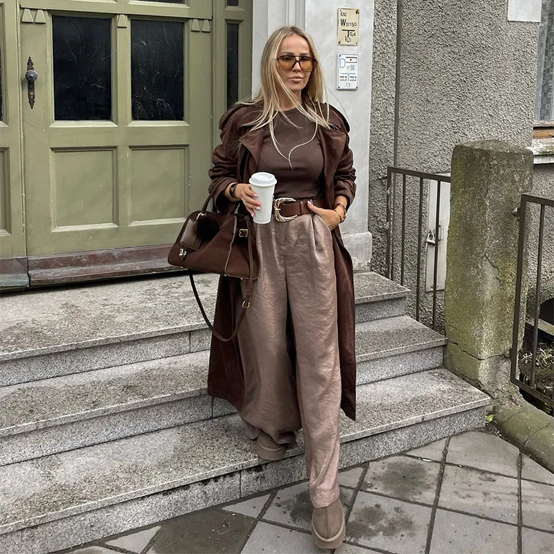 Fashion Women's Straight Pants Solid High Waist Pockets Wide Leg Long Trousers Female Lady Jumpsuit Pant High Street Wears 2025