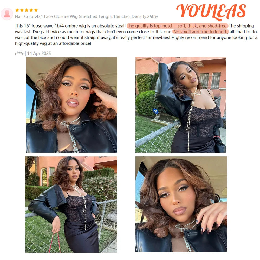 Honey Blonde Loose Wave Ombre 1b/4 Colored Wig 13x4 Transparent Lace Front Glueless Human Hair Wig Pre plucked Ready To Wear