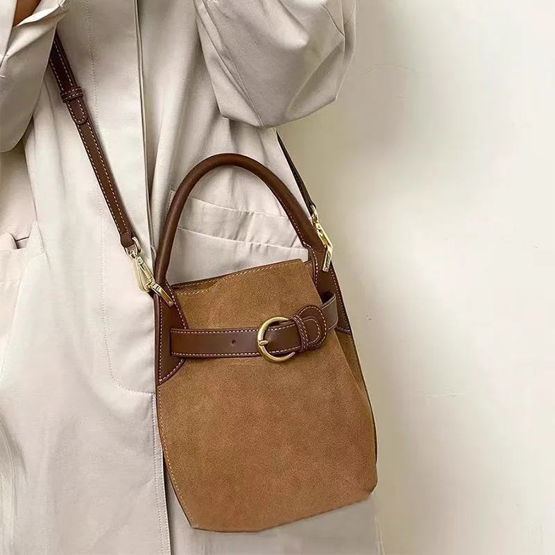 Fashion Luxury Handbag High-grade Leather Trend Versatile Simple Drawstring Bucket Bag Retro Texture Brand Designer Shoulder Bag