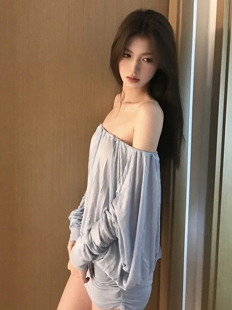 Backless Ruched Bat Sleeve Mini Dress