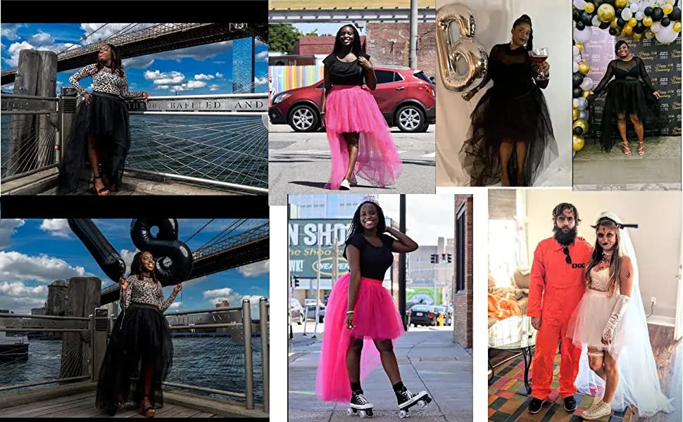 MisShow Hi-Lo Tulle Petticoat Women's Long Four Layer Puffy Skirt Fuchsia Tutu Skirts Adult Junpon Goth For Party Cocktail